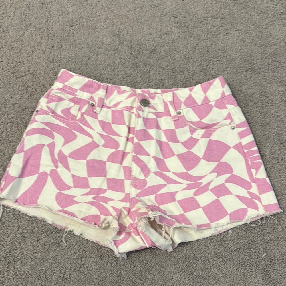 Pink and White Checkered Women Shorts pacsun women’s